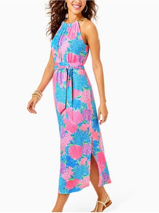 Lilly Pulitzer Dresses & Skirts - Lilly Pulitzer Bingham Halter Midi Dress in Multi Beach House Blooms Sz M